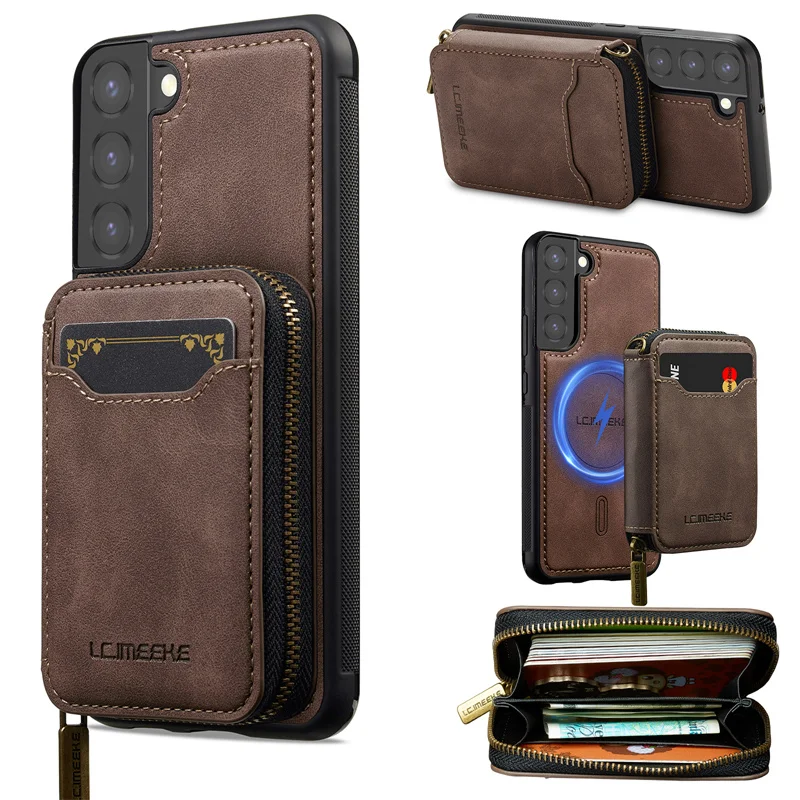 Magnetic Flip Leather Phone Case with Zipper Wallet and Card Holder
