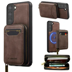 Magnetic Flip Leather Phone Case with Zipper Wallet and Card Holder - Samsung A17 (4G 5G) (Coffee)