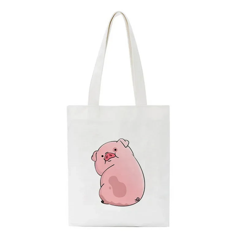 

Lovely Cartoon Pink Pig Printed Tote Bags Cute Animal Foldable Reusable Shopping Bags Eco Friendly Casual Grocery Handbag Gift