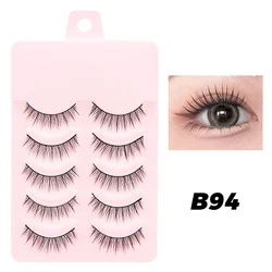 Anime-Inspired Natural Daily Faux Eyelashes - 5 Pairs with Clear Band (B94)