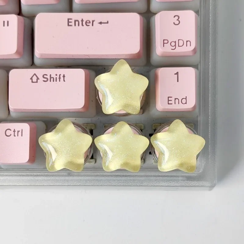 Set of 4 Cute Star Keycaps: Translucent Personalized Gift Key Caps for Mechanical Keyboard Accessories