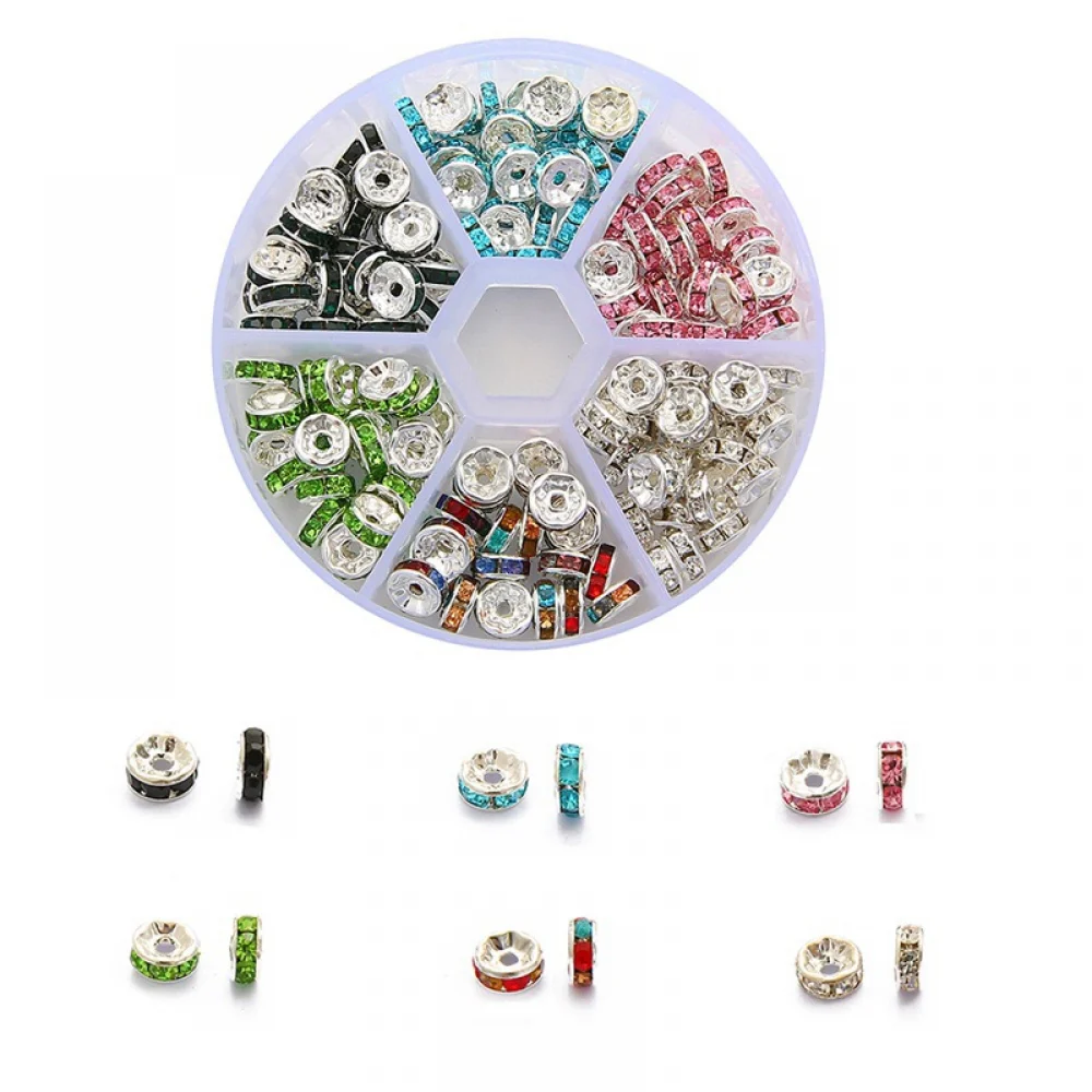 100-200 stücke 6/8mm Metall Strass Rondelles Kristall Perlen Runde Lose Spacer Perlen Für Mode Machen DIY Zubehör – Detail 7