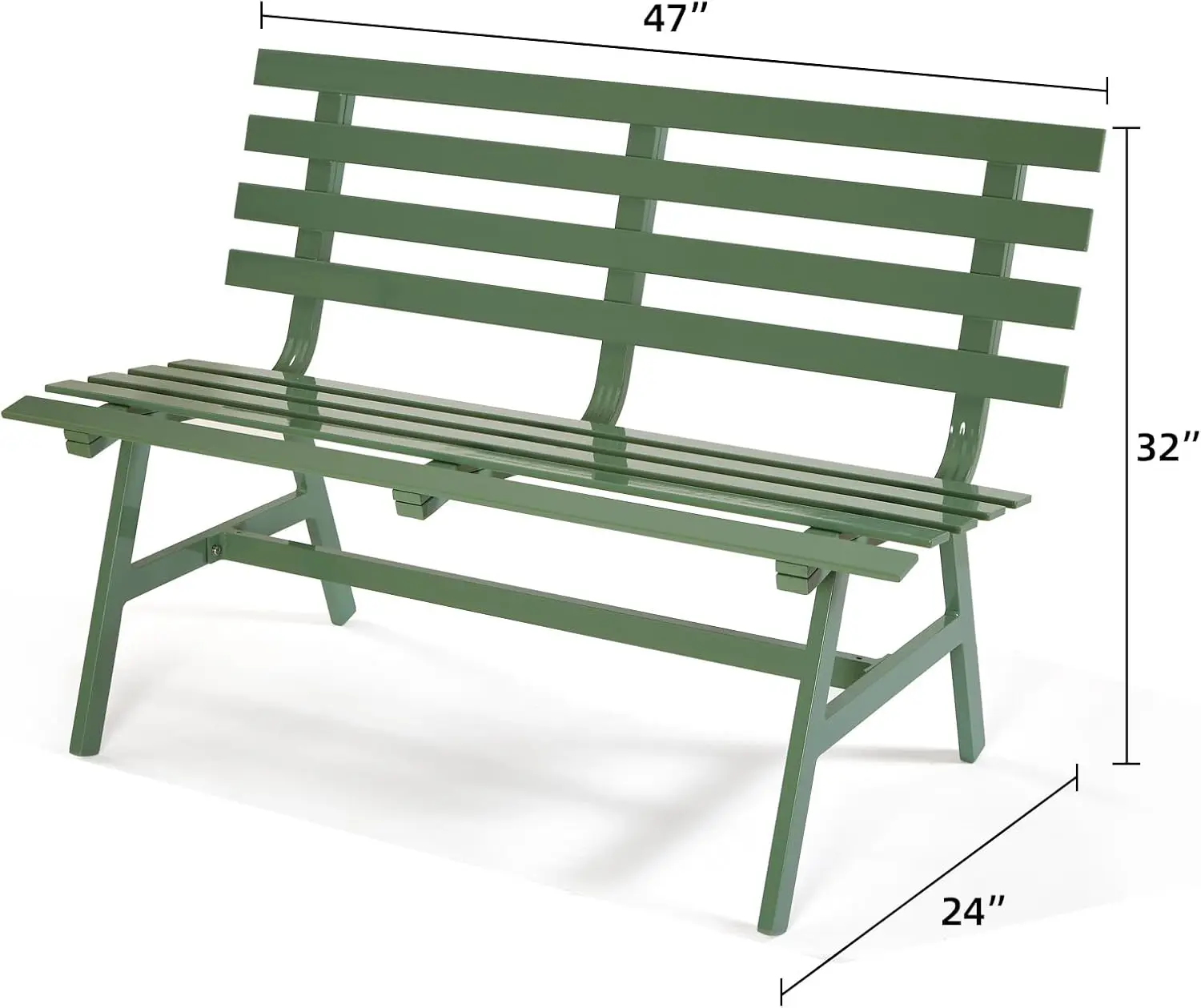 Outdoor Bench Weatherproof Aluminum Park Bench for Garden Patio Porch Lawn Backyard, Green