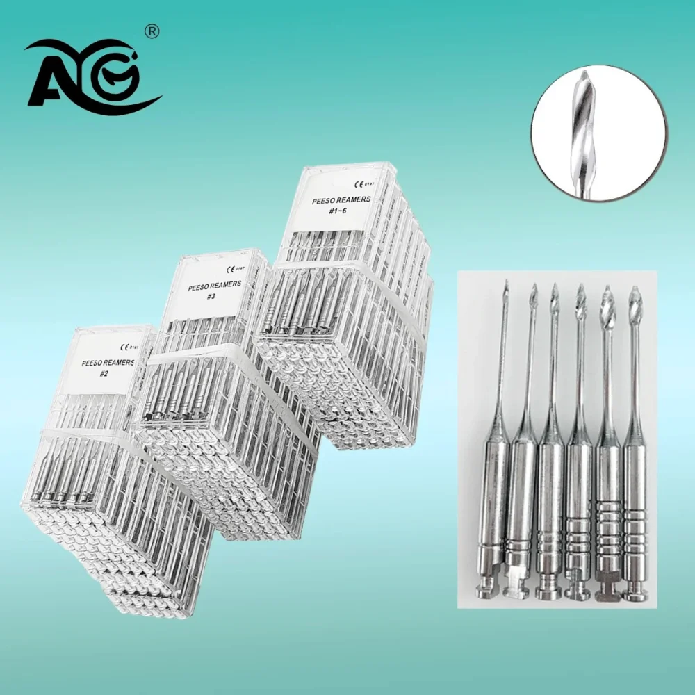 AG 5Box Dental Engine Use Endodontic Peeso Reamers Drill Glidden Rotary 28mm/32mm #1-6 Stainless Steel Endo Files Drill