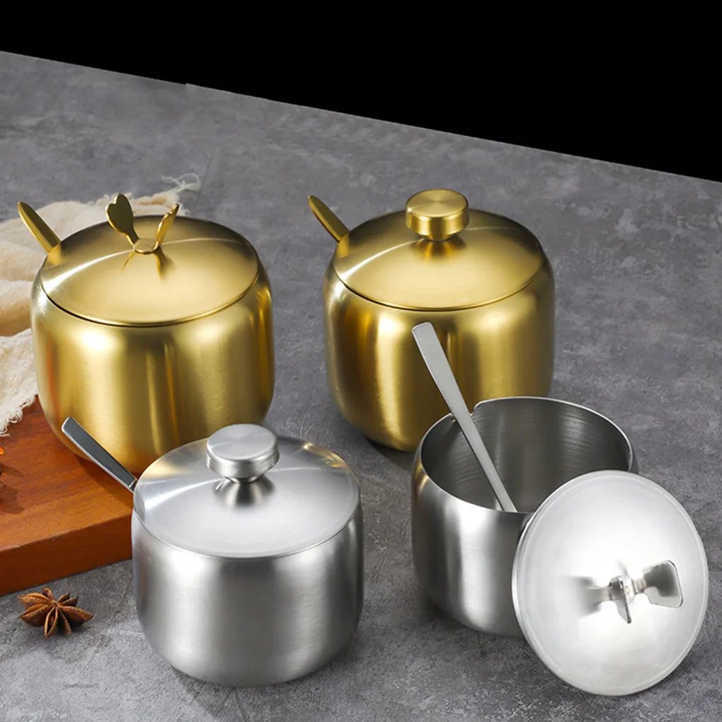 Sugar Bowl Coffee Tea Spice Jar Kitchen Gadgets Salt Container Integrated Design Cooking Supplies Seasoning Pot Silver type 1 S seasoning box