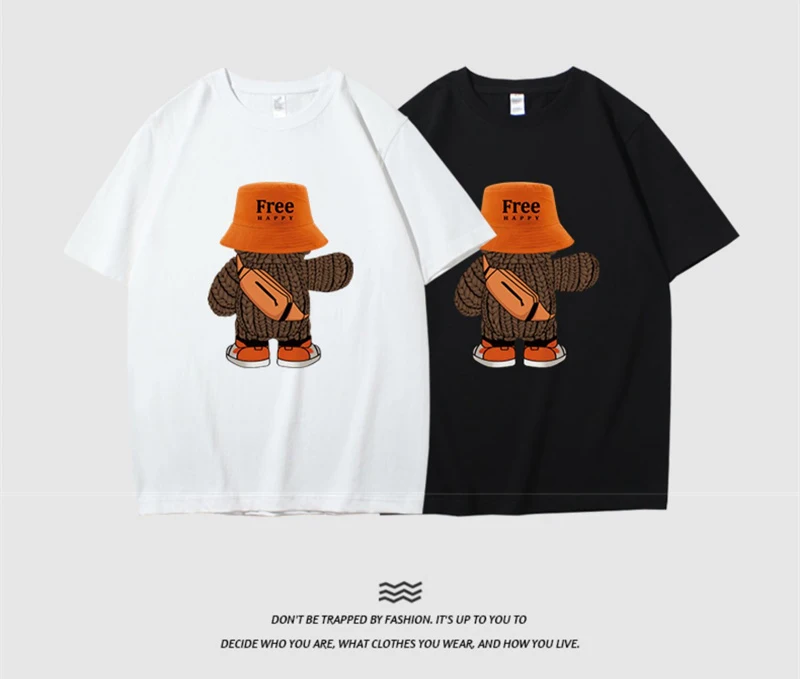 New Free Happy Bear Graphic T Shirts Men Casual Short Sleeve