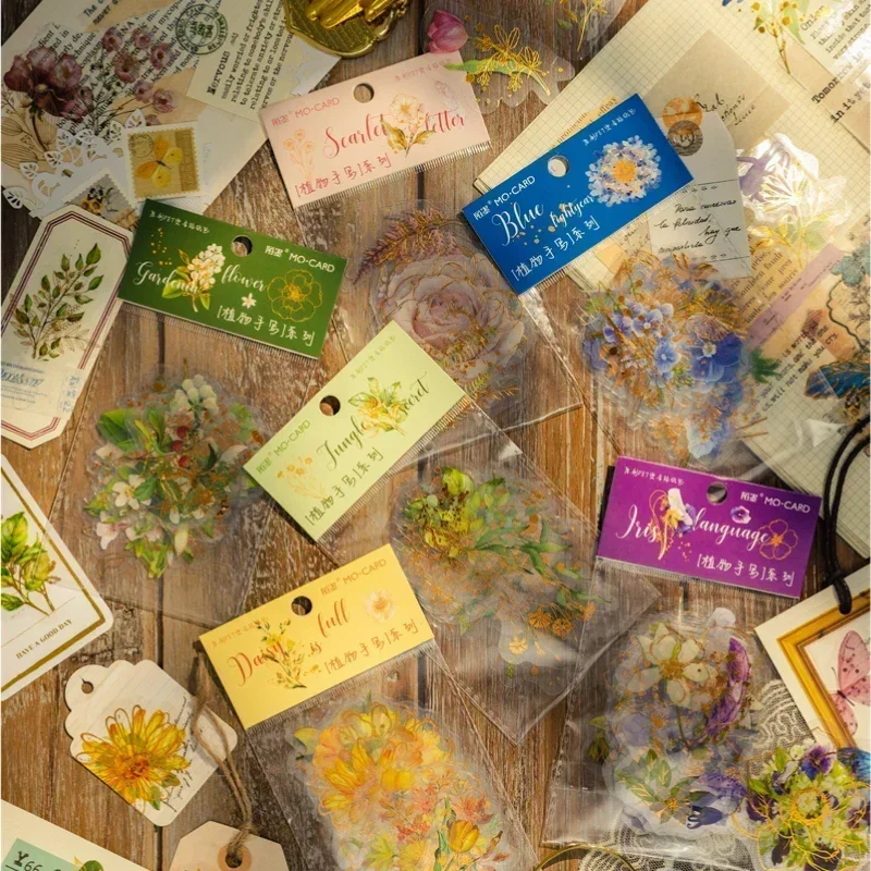 30pcs 투명 잉크 꽃 스티커 빈티지 식물 일기 소책자 기타 노트북 방수 스티커 스크랩북 자료