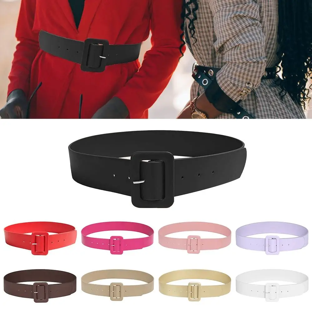 

PU Leather Dress Waistband Versatile Solid Color Dress Sweater Decoration Wide Waist Belt Needle Button Women Belt Ladies