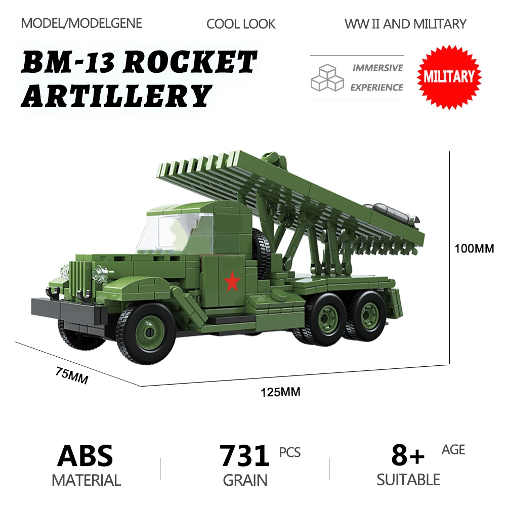 

WW2 Military Series BM-13 Rocket Artillery Tank Model Building Blocks bomb Army Soldiers Weapons Brick Toys For Kids Boy Gifts