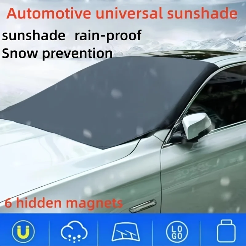 Universal Windshield Snow Cover with 6 Hidden Magnets, Durable Car Windshield Snow Ice Protector with Complimentary Storage Bag