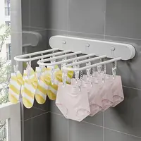 Balcony Foldable Underwear Sock Drying Rack 24 Clip Storage Panties Bra Hanging Bathroom Towel Organizer No Punch Space Saving 2