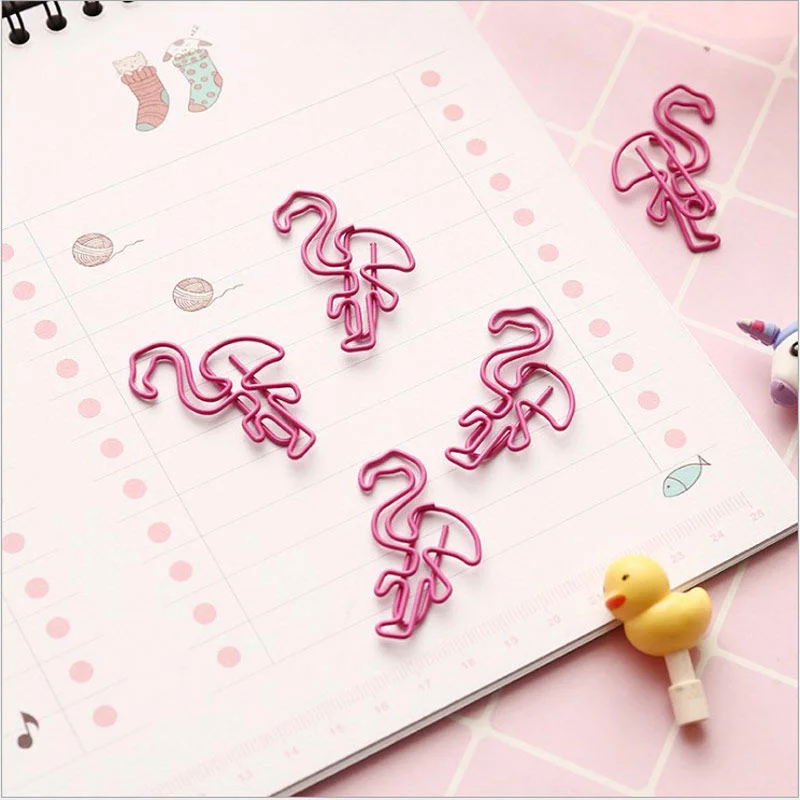 Cute Pretty Creative Flamingo Metal Bookmark paper clips mini bookmark Planner Paper Clip Organizer Book Decorative Photo Clips Stationery 10pcs/lot