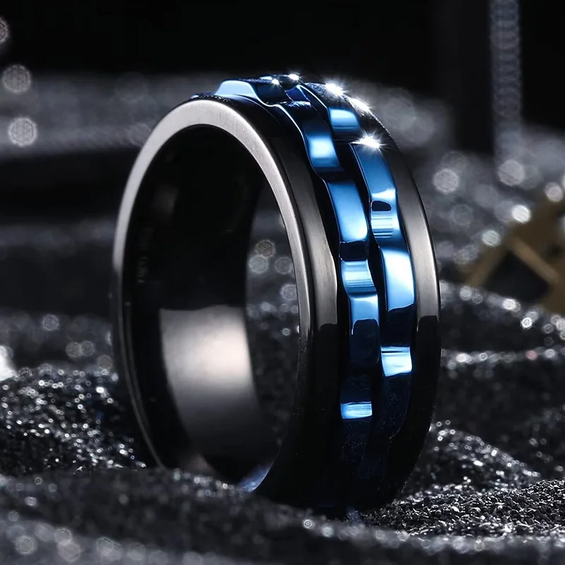 Fashion Punk Gear Rotante Ansia Fidget Ring Catena In Acciaio Inossidabile Spinner Anelli Per Gli Uomini Rock Biker Regalo Di Gioielli Per Feste Di Ma