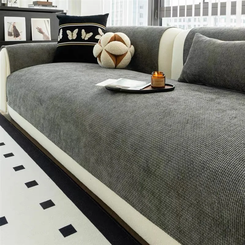 Minimalist Solid Weaving Jacquard Sofa Cover Image 5