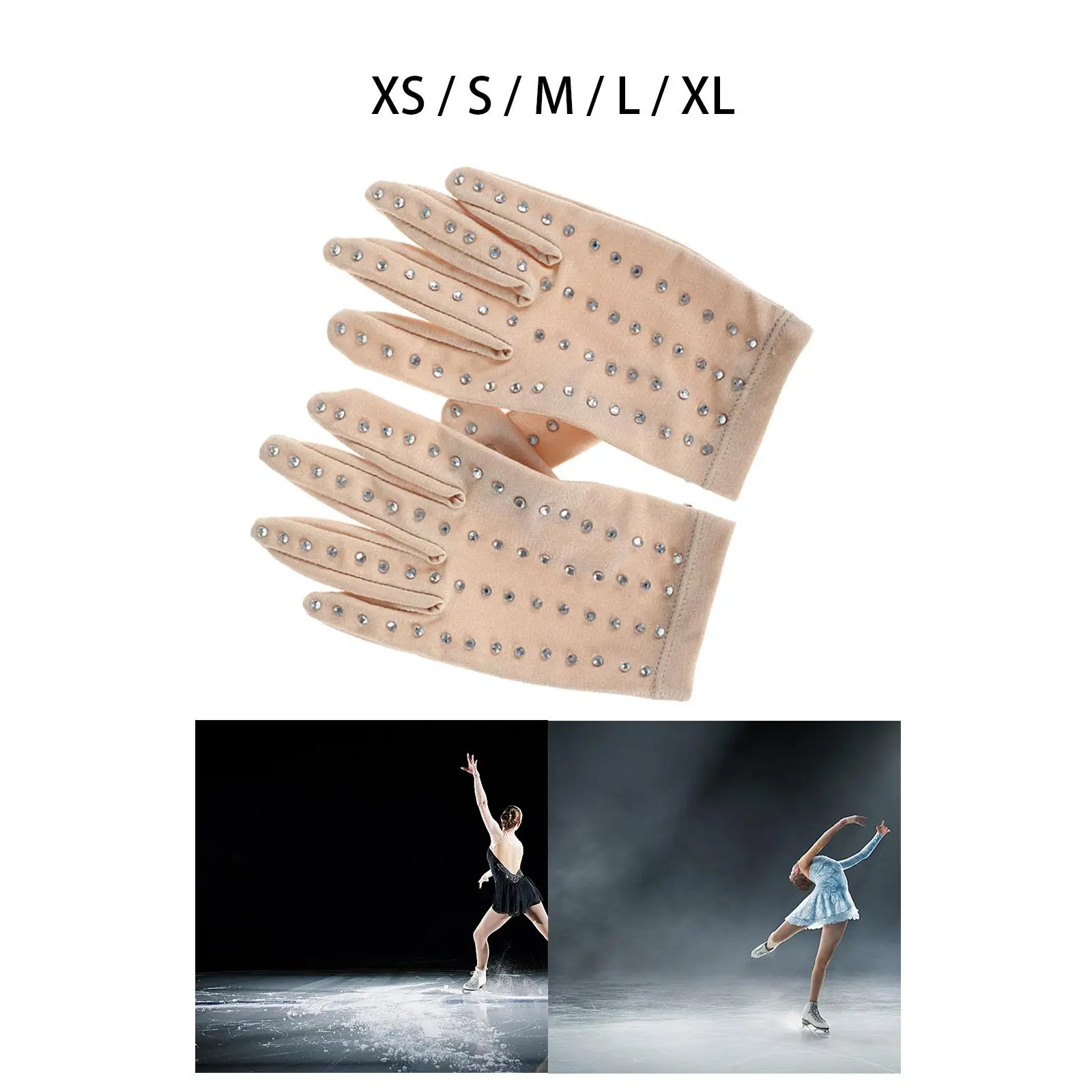 Womens Ice Skating Gloves with Rhinestones Girls Skating Accessories for Show Competition
