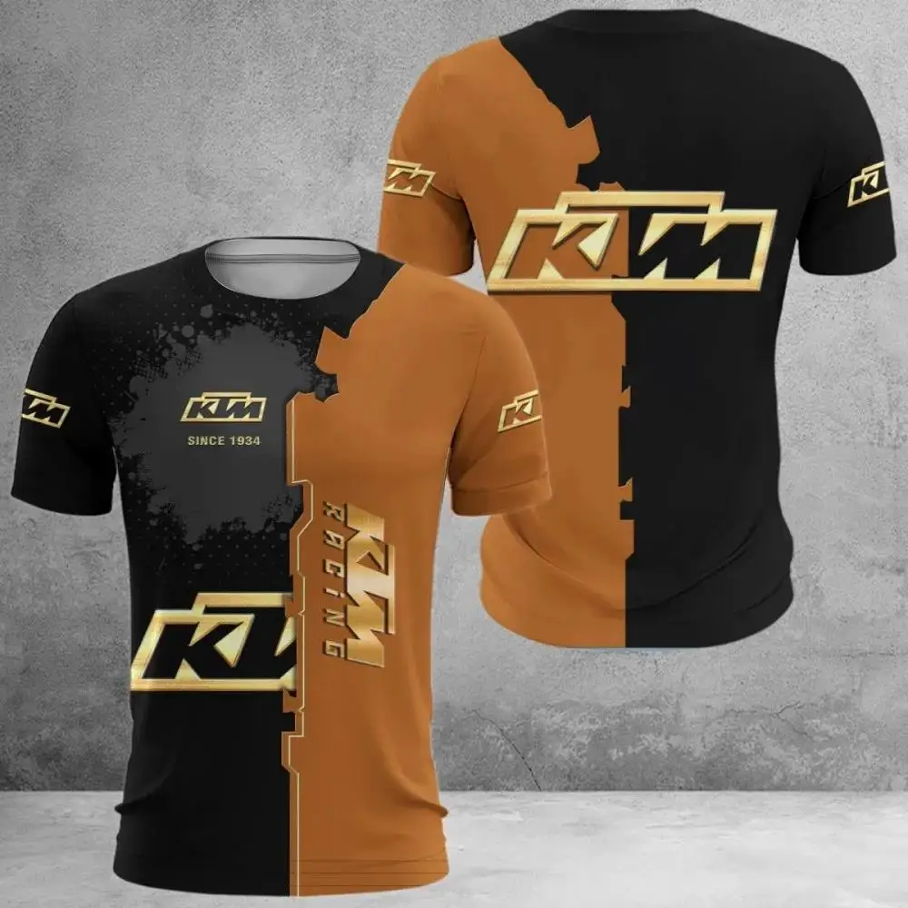 2026 여름 패션 편안한 통기성 야외 스포츠 새로운 스타일 3D 인쇄 KTM 패턴 라운드 넥 느슨한 반팔 티셔츠