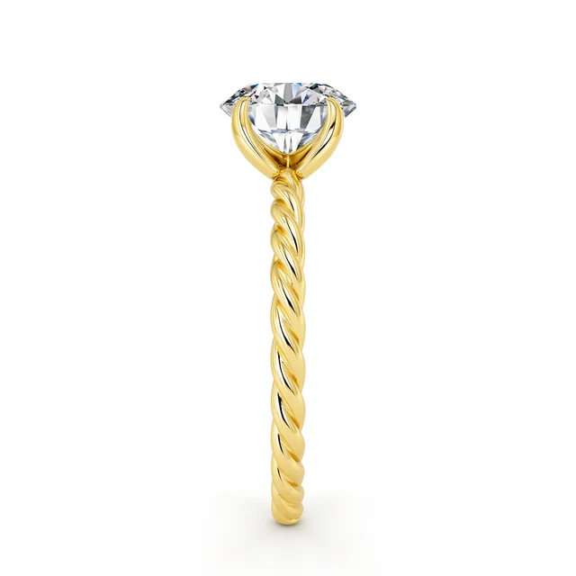Classic Rope Round Solitaire 14K Yellow Gold Ring