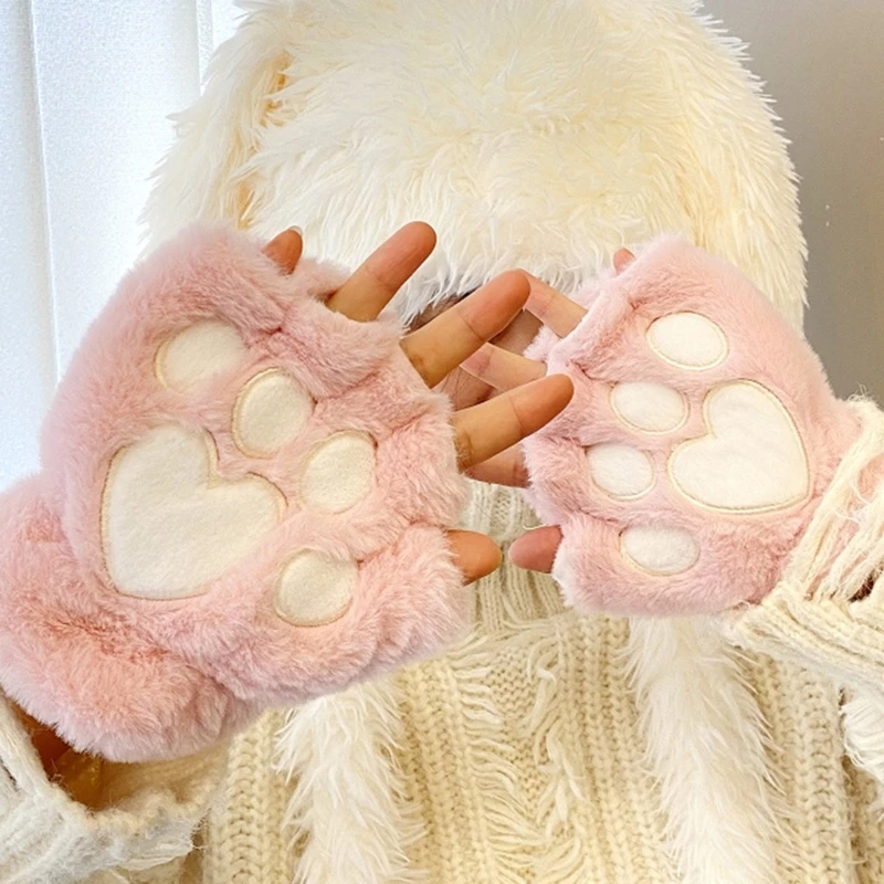 

Plush Cartoon Gloves HalfFinger Lined Gloves Women Winter Mittens Clothing Accessories Lady Outdoor Activity Gloves