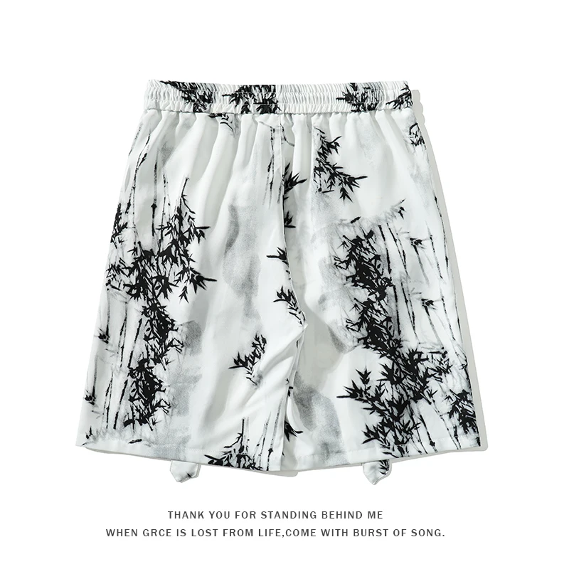 Ink Painting Pattern Shorts Summer Ice Pants Flutter Belt Draped Light Short Japanese Men's Casual Shorts