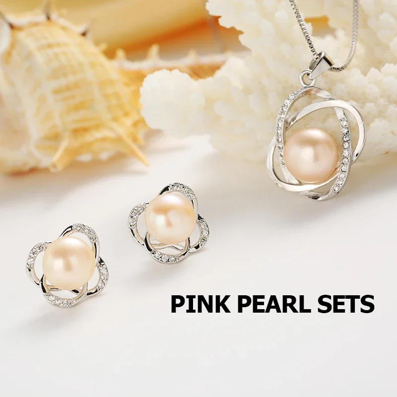 Top Quality Trendy Cross 925 Sterling Silver Jewelry Sets Pendant Necklace & Earring Big Pearl Pendant Earrings For Women Gift