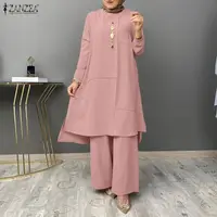 Ensembles assortis musulmans pour femmes ZANZEA 2026 – Hauts longs élégants et pantalons – Survêtement Dubai Hijab Abaya Kaftan – Tenues de Ramadan Islamiques 1