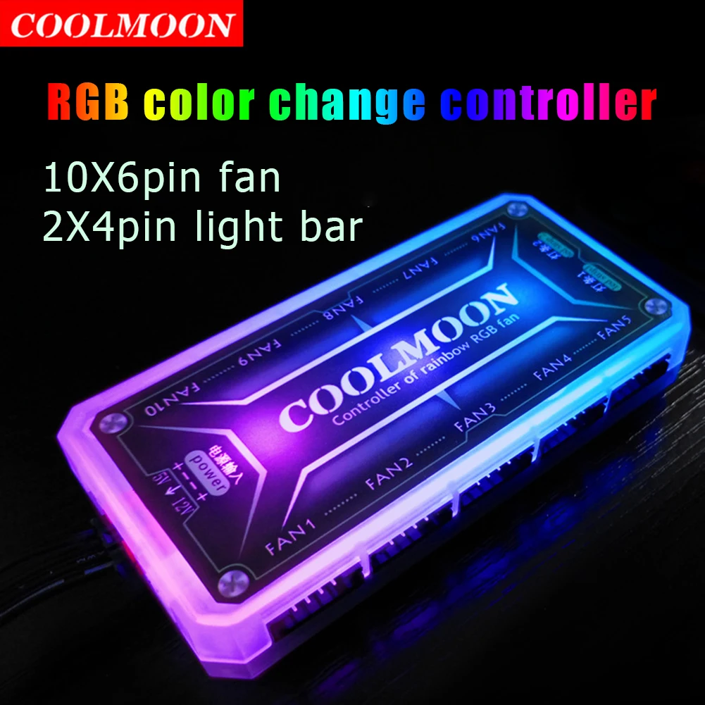 COOLMOON RGB Remote Controller DC12V 5A LED Color Intelligent Controller With 10pcs 6-pin Fan Port 2pcs 4-pin Light Bar Port