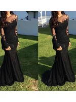Mermaid / Trumpet Evening Gown Sparkle Dress Homecoming Sweep / Brush Train Long Sleeve Illusion Neck Lace with Appliques 2023 - Image 2