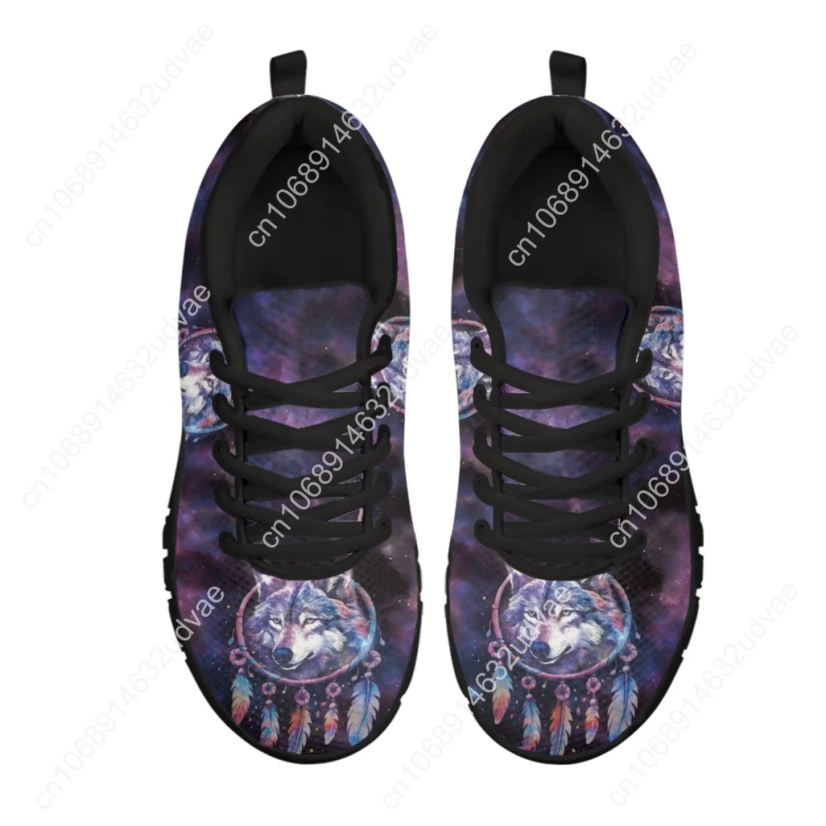 Galaxy Wolf Dream Catcher Print Ladies Lace-up Sneakers Casual Flat Shoes Wear Resistant Tennis For Women Mens Gift