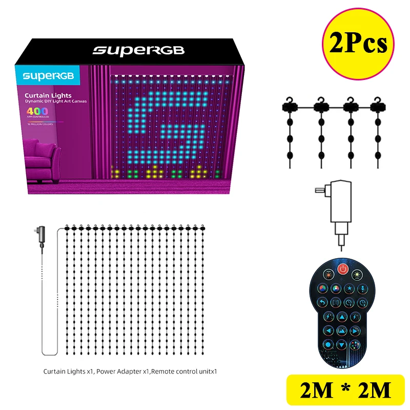 thumbnail image 1 of Guirnalda de luces LED para cortina DIY con iluminación constante, control remoto por aplicación Bluetooth, patrón para ventana, decoración de Año Nuevo, festival, boda, 1 of 5