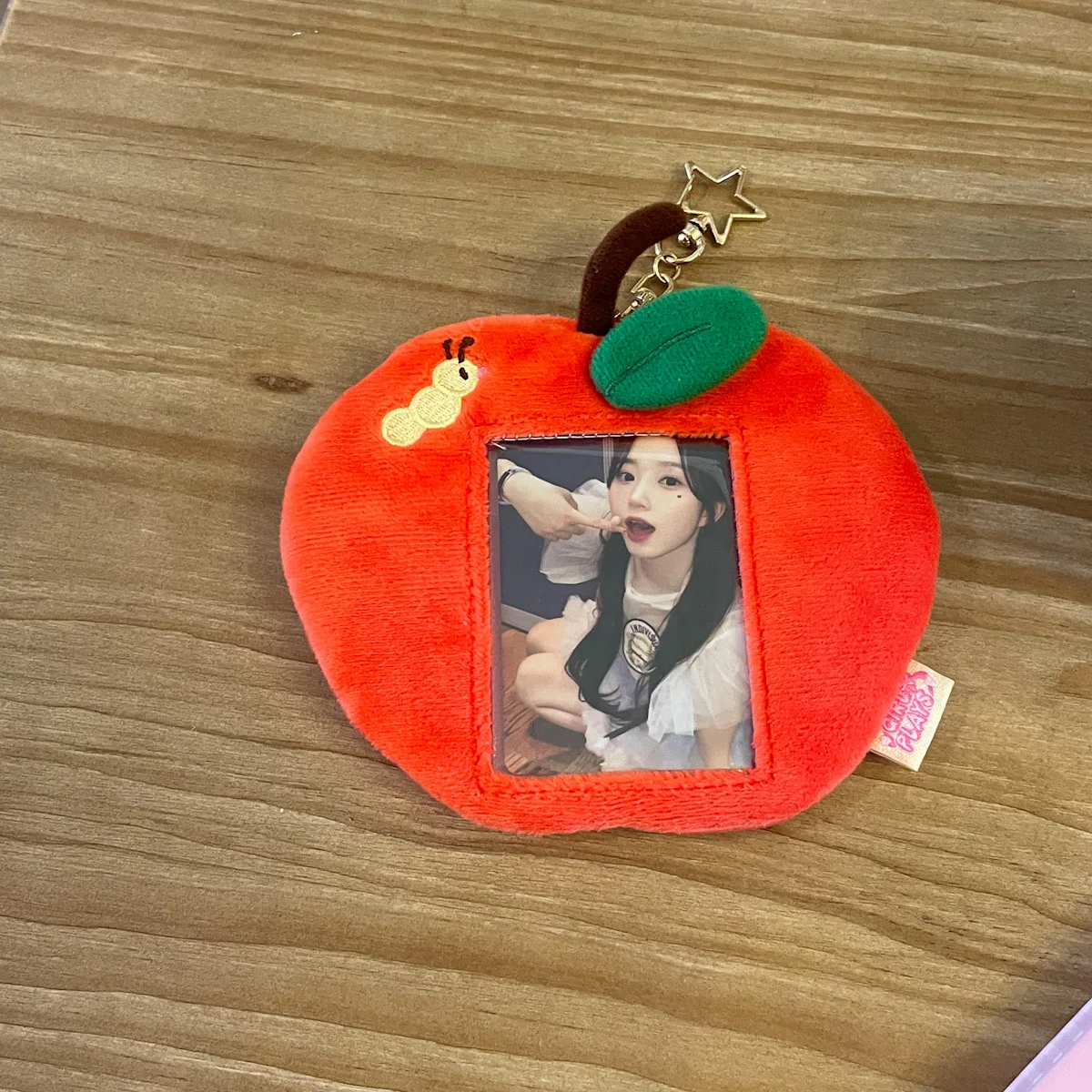 MINKYS Cute Red Apple Fluffy 3 inch Kpop Photocard Holder Photo Card Holder Bag Pendant School Stationery 6
