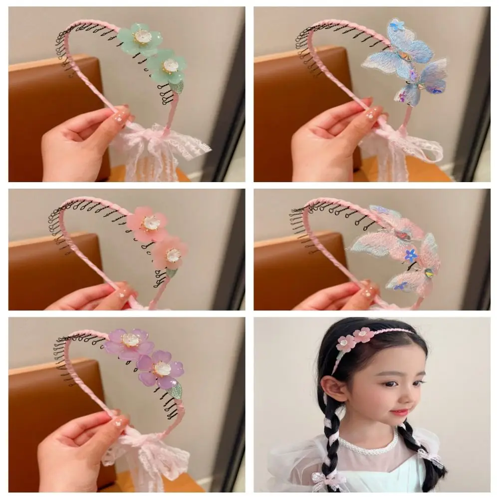 

Korean Style Children Streamer Headbands Cute HeadWear Floral Teethed Braided Hair Hoop Butterfly Ribbon Hair Band Daily