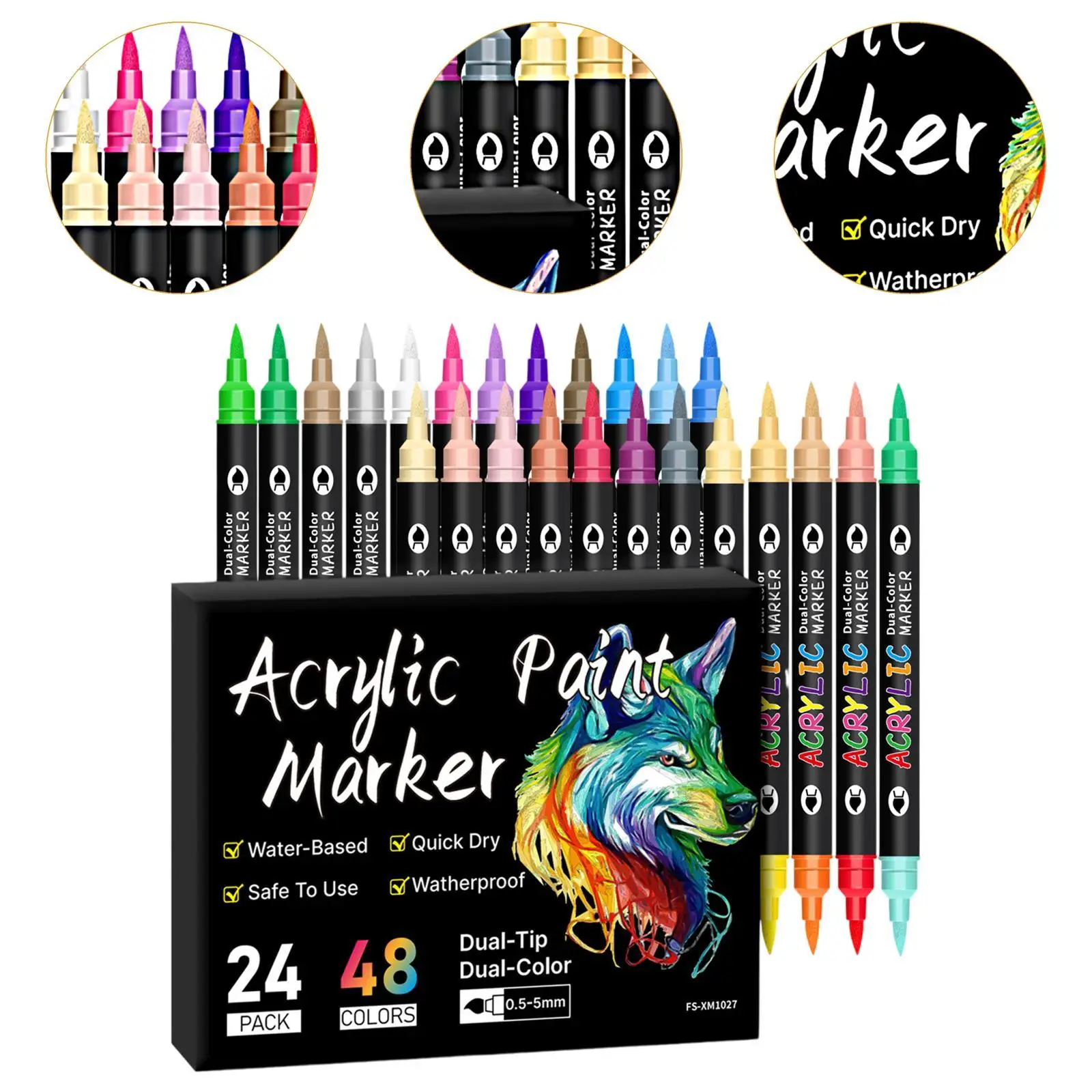 24x Acrylic Paint Markers Art Marker Pen 48 Colors Colored Acrylic Paint Pens for Rock Painting Mug Calligraphy Metal DIY Crafts