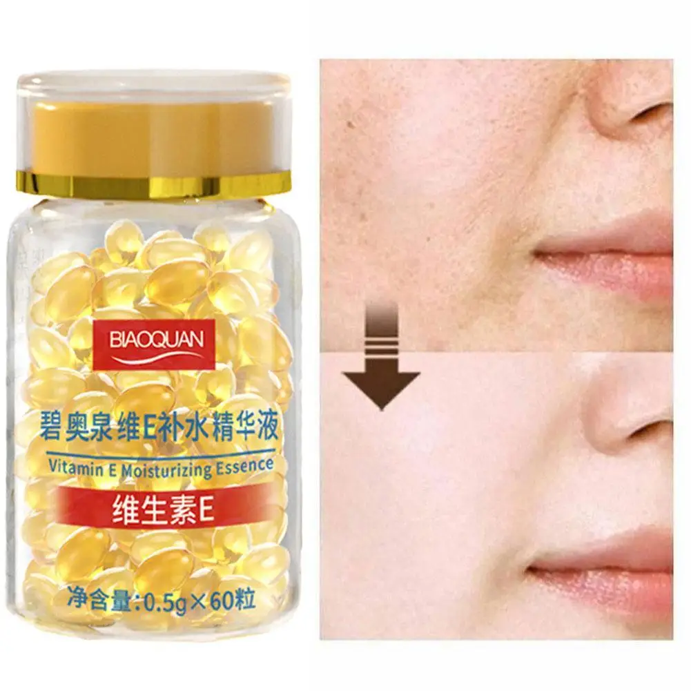 60pcs/bottle Vitamin E Soft gel Capsules Serum Removal Spot Acne Treatment VE Freckle Capsule Whitening Essence Liquid