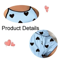 Ensemble pyjama pour femmes, T-Shirts et shorts, T-Shirt rose imprimé en forme de cœur, col rond, haut en soie glacée, confortable et décontracté, été ﻿ 4