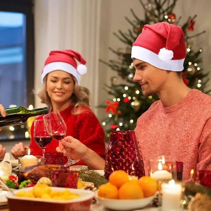 Description Picture 3 of item1-30PCS Merry Christmas Hats Non-woven Santa Claus Hats for Adults Kids Red Xmas Caps New Year Festival Party Decoration Gifts