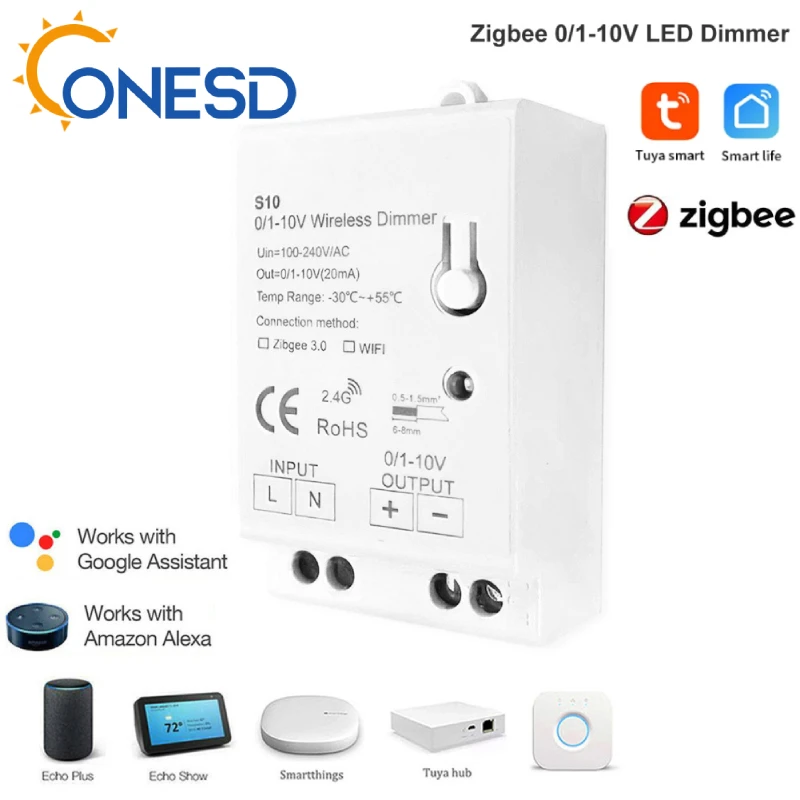 

ZIGBEE 3.0 1-10V Dimmer Controller Tuya Smart Life App Wireless Remote Control Dimming Switch Work With Alexa Echo Google Home