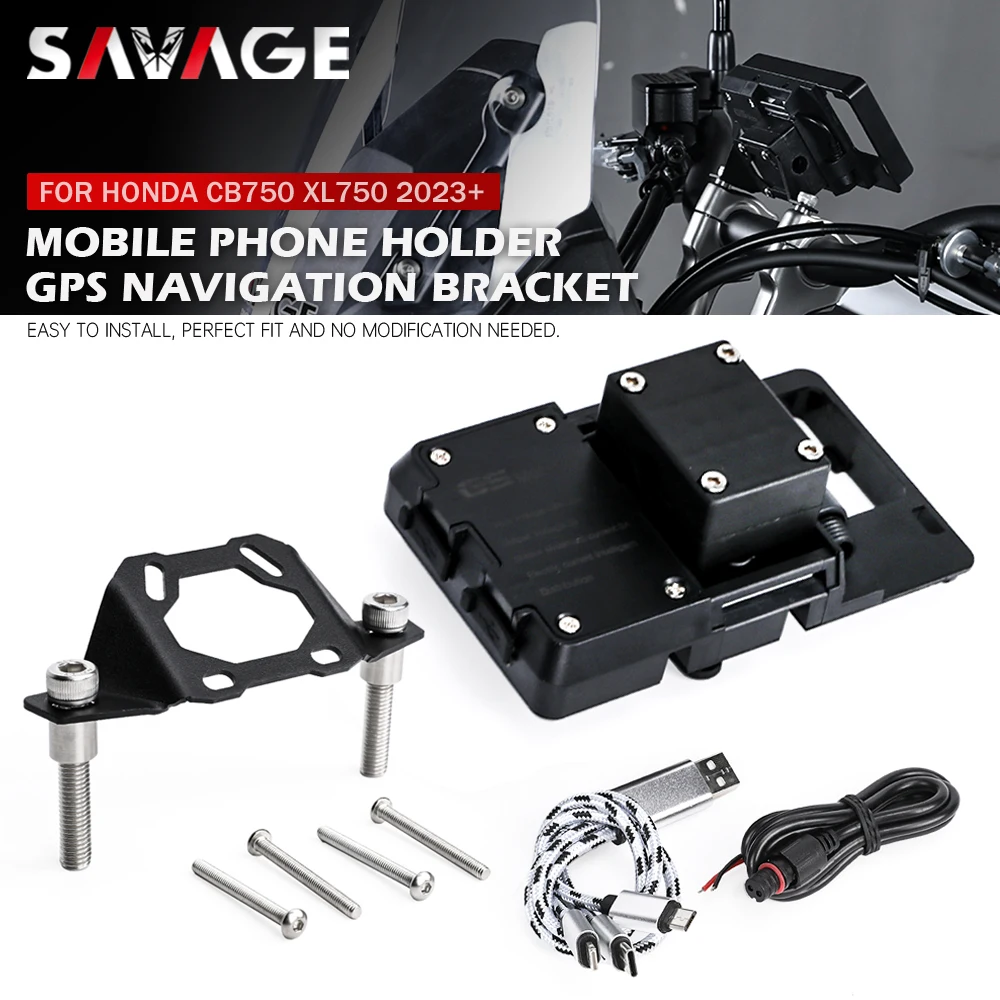 For HONDA CB750 Hornet 750 Transalp XL750 2023 2024 Motorcycle GPS Navigation Bracket Mobile Phone Holder Mounting USB Charger