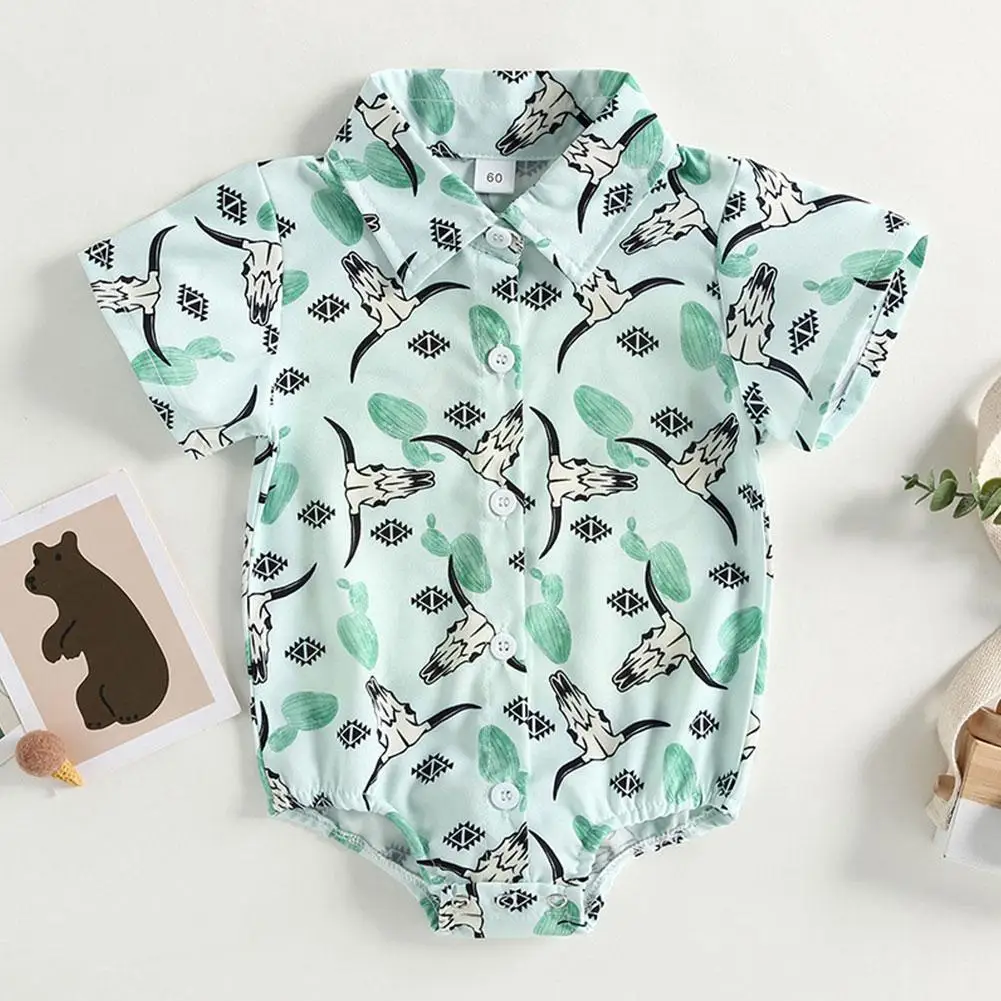 

Baby Boy Clothes Cow Print Onesie Romper Short Sleeve Shirt Country Cowboy Button Up Bodysuit Dress Clothes P6E5