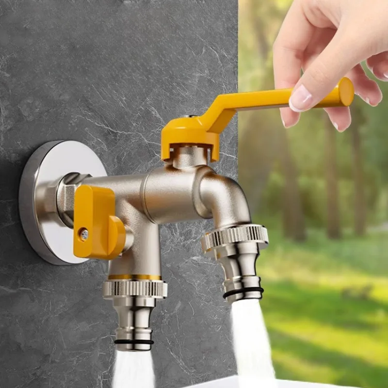 Water Tap Faucet Garden Bibcocks Outdoor Double Water Tap Faucet Exterior Garden Hose Faucet Adapter 1/2" IBC Water Tank Connector 1-Way 2-Way Brass Tap