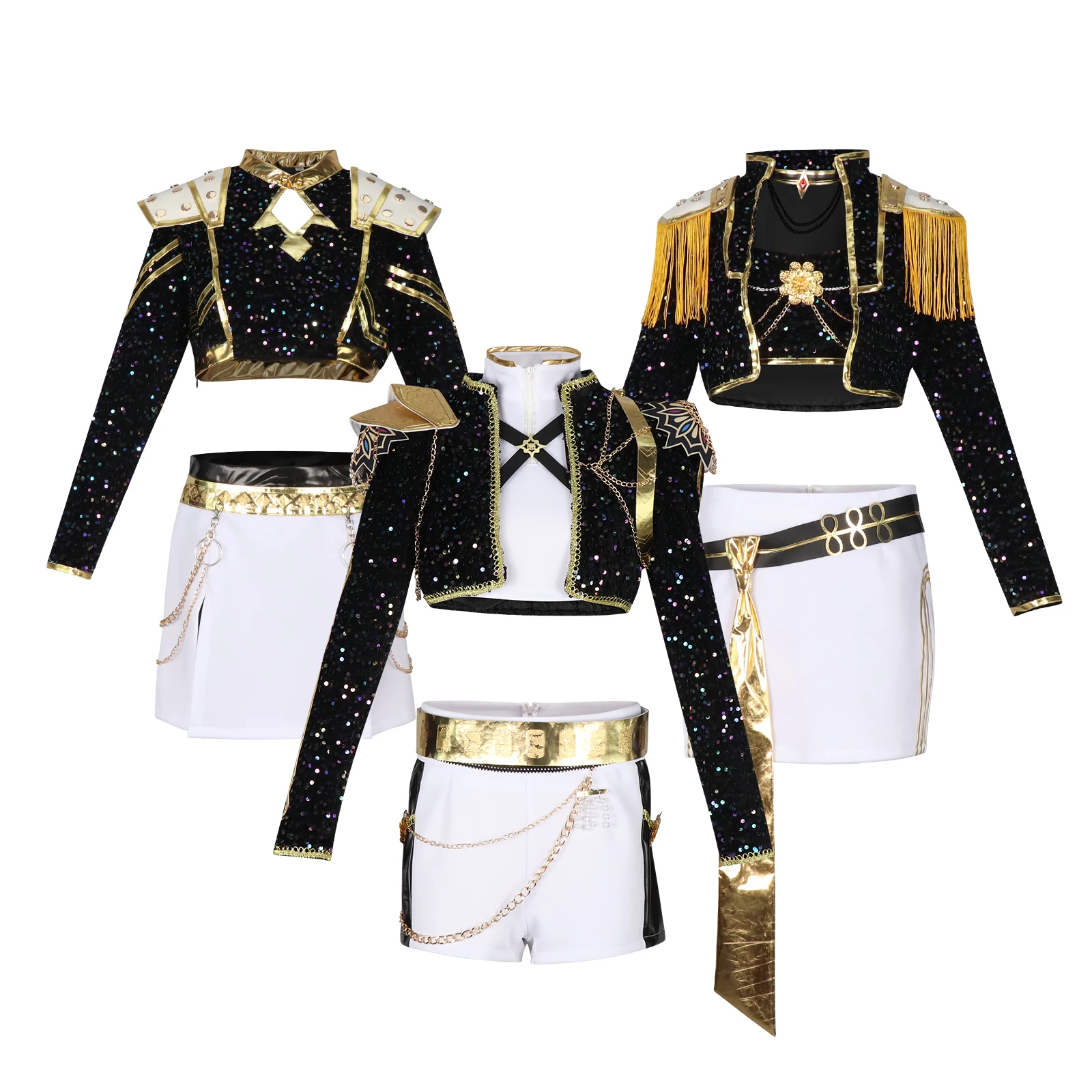 black and gold anime cosplay costume front view