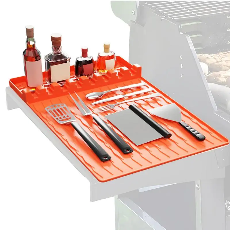 Silicone Griddle Tools Mat Silicone Heat-Resistant Spatula Mat With Drip Pad Reusable Grilling BBQ Utensils For Kitchen Cooking