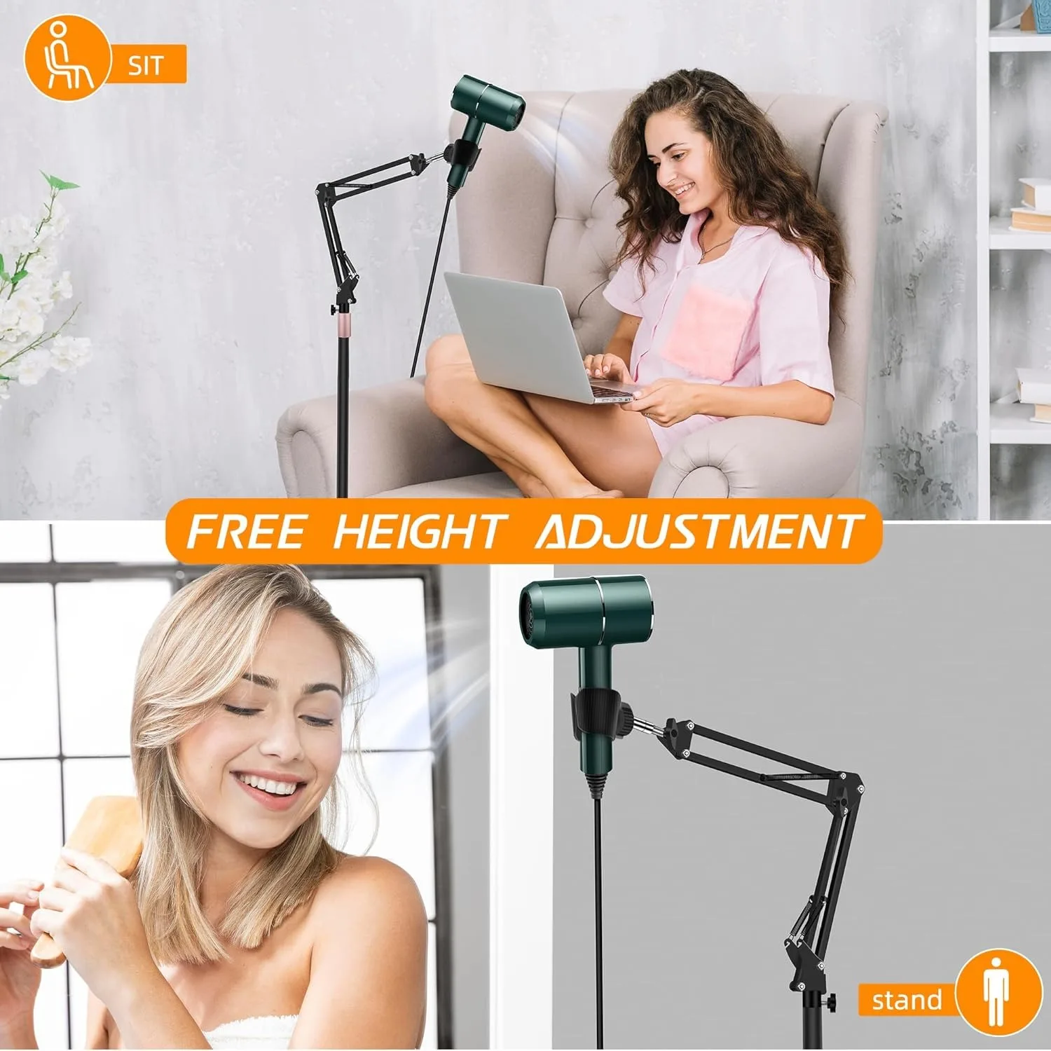Lazy Hair Dryer Stand Adjustable Height Angle with Heavy Base Styling Tool Floor Bracket for Pet Grooming Dog Cat Grooming Home hair dryer holder