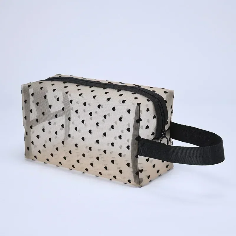 Heart-Shaped Nylon Mesh Cosmetic Bag – Multifunctional Zipper Pouch
