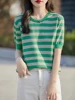 Feel Summer round Ne Striped ort Sve Women's Knitwear Loose Top Inner Wear Casual Sle Spring 2025