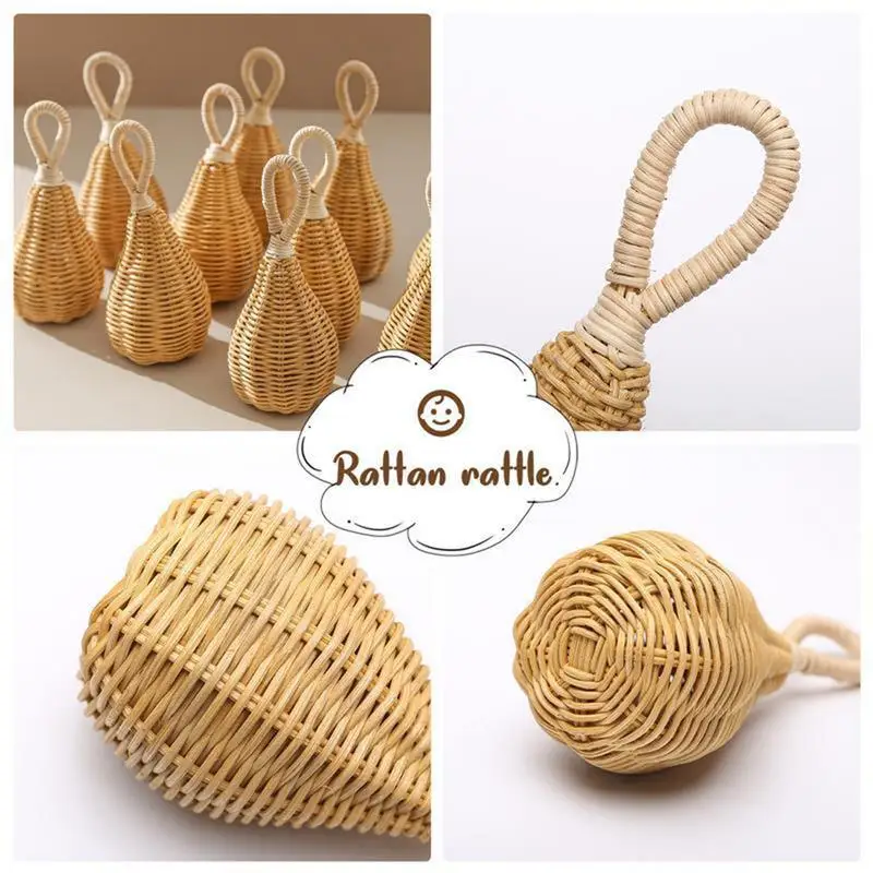 

Rattan Rattles Handmade Educational Toys For Kids Crib Mobile Hand Bell Baby Accessories Infant Sensory Toy Baby Teether GIfts
