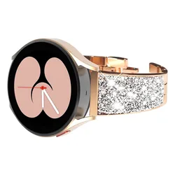 Elegant Bling Metal Bracelet Watchband for Watch 4 Classic 46mm (Rose Gold)
