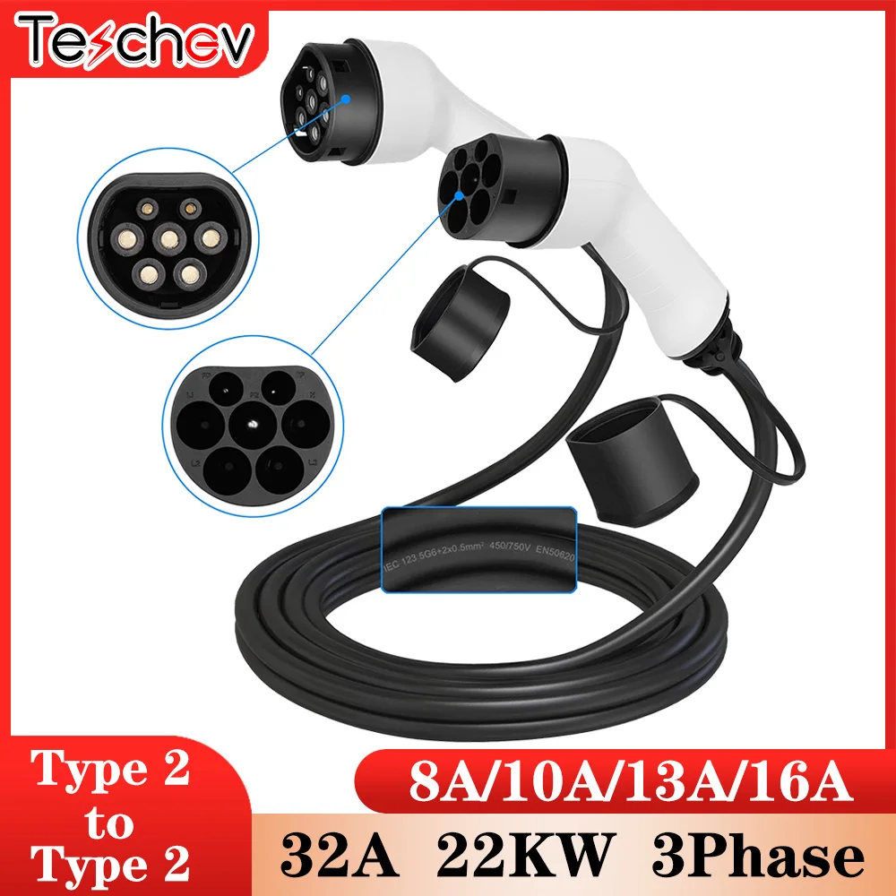 5-метров-Новый-ev-зарядный-кабель-электрическое-автомобильное-зарядное-устройство-32a-трехфазное-22-кВт-iec-62196-32a-evse-комплект-стандарта-2-типа-2
