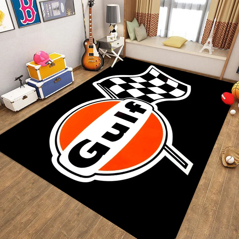 

Fashion Motorcycle Gulf Logo Carpet Rugs for Living Room Bedroom Large Area Decorate Floor Mat Doormat Kid Room Play Mat Gift