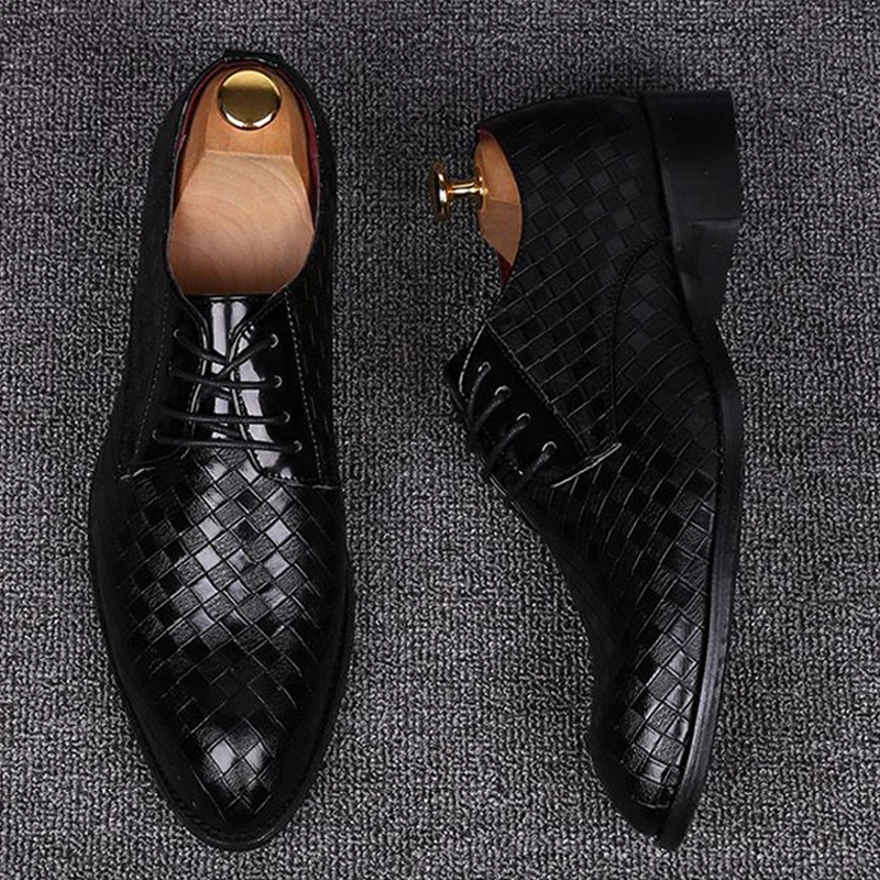 Formal Leather Shoes Men Dress Business Shoes Male Geometric Red Oxfords Party Wedding Casual Men's Flats Chaussure Homme