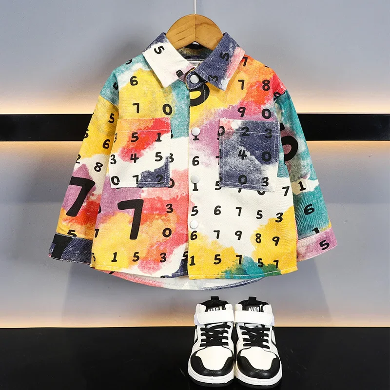 Boys Floral Shirt Autumn Outerwear Long Sleeve Trendy Top for Little Boys Spring Autumn Fashionable Children's Clothing